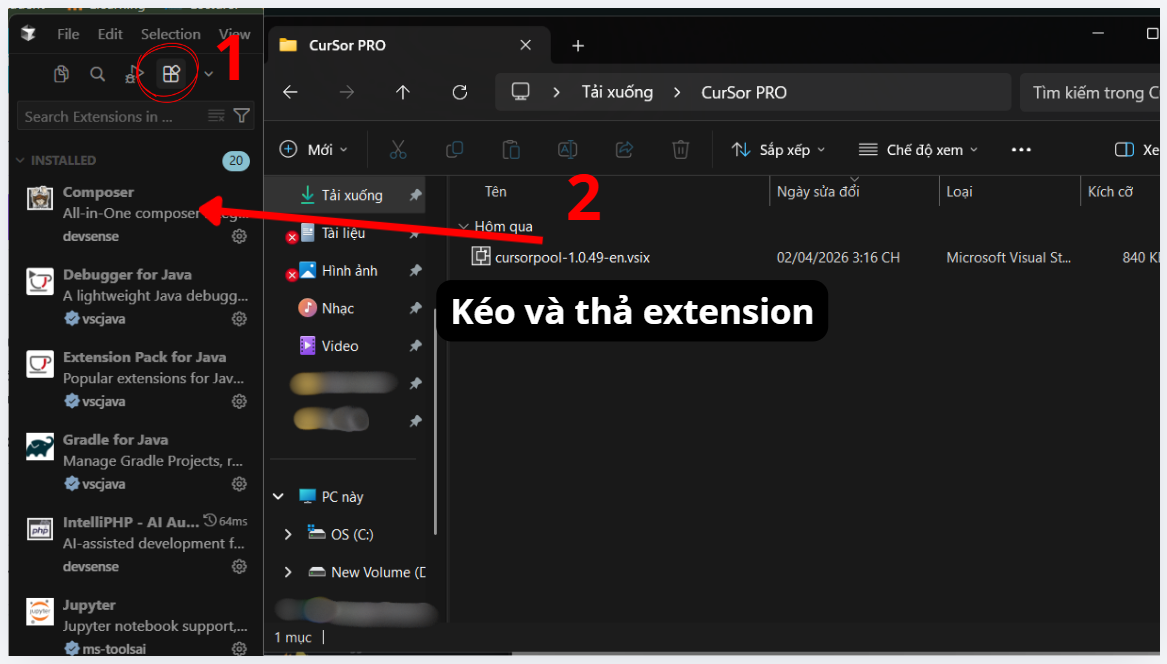 Bước 1 - Kéo và thả extension